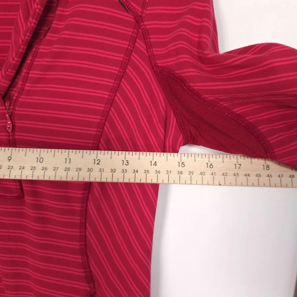 LULULEMON Womens Top Active Stripe 1/4 Zip Red Pink US 4 Thumbhole Long Sleeve